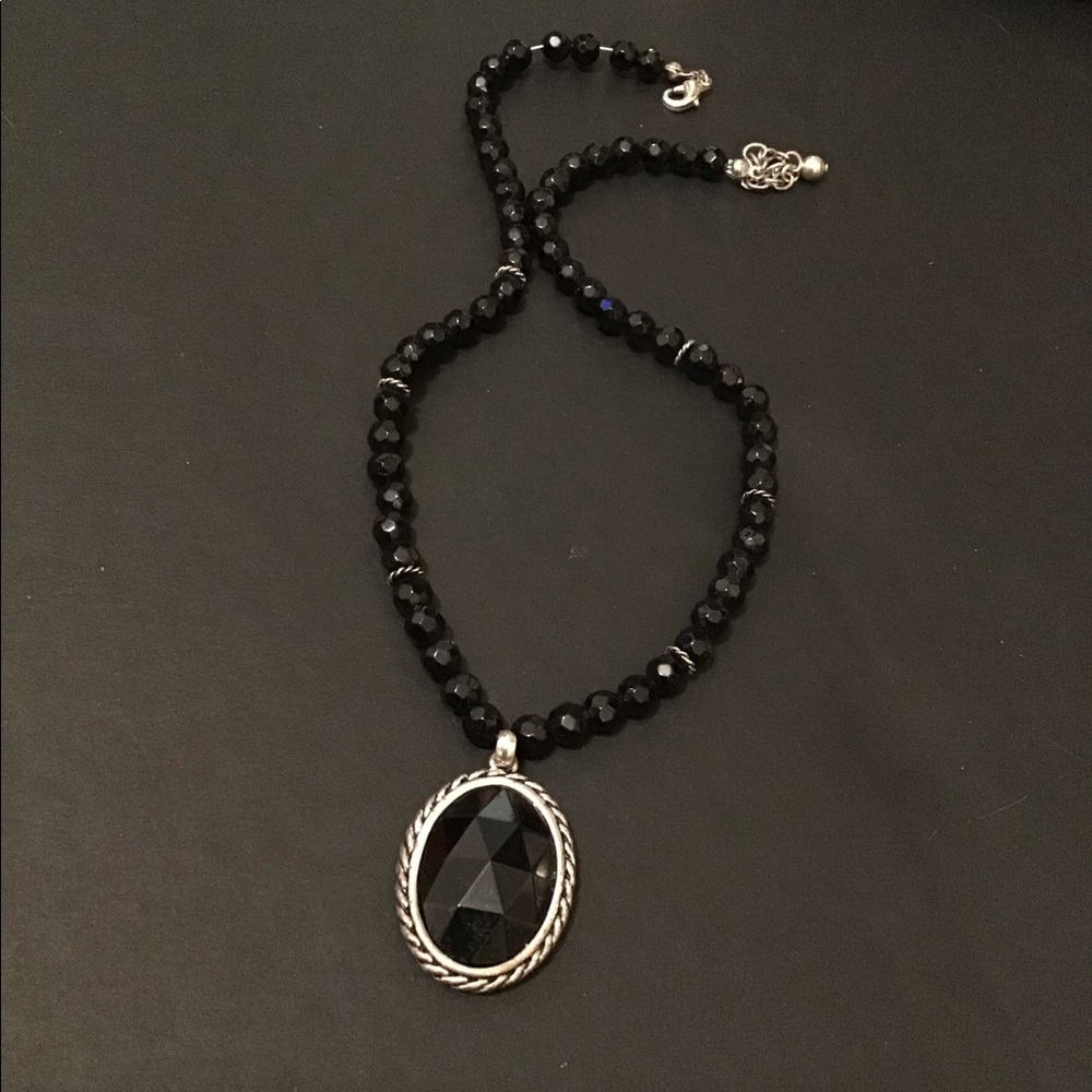 Silver & Black Beaded Stone Necklace